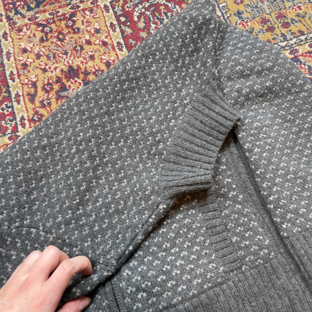 VTG 90s LL Bean Gray Lambswool Birds Eye Full Zip Cardigan Sweater Large 0BHJ7 - Picture 5 of 7